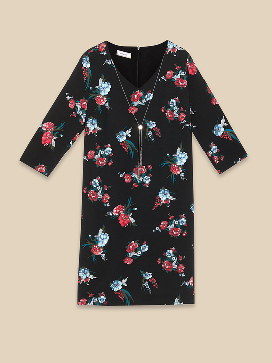 Elenamiro: Abito a fiori con collana Nero_1