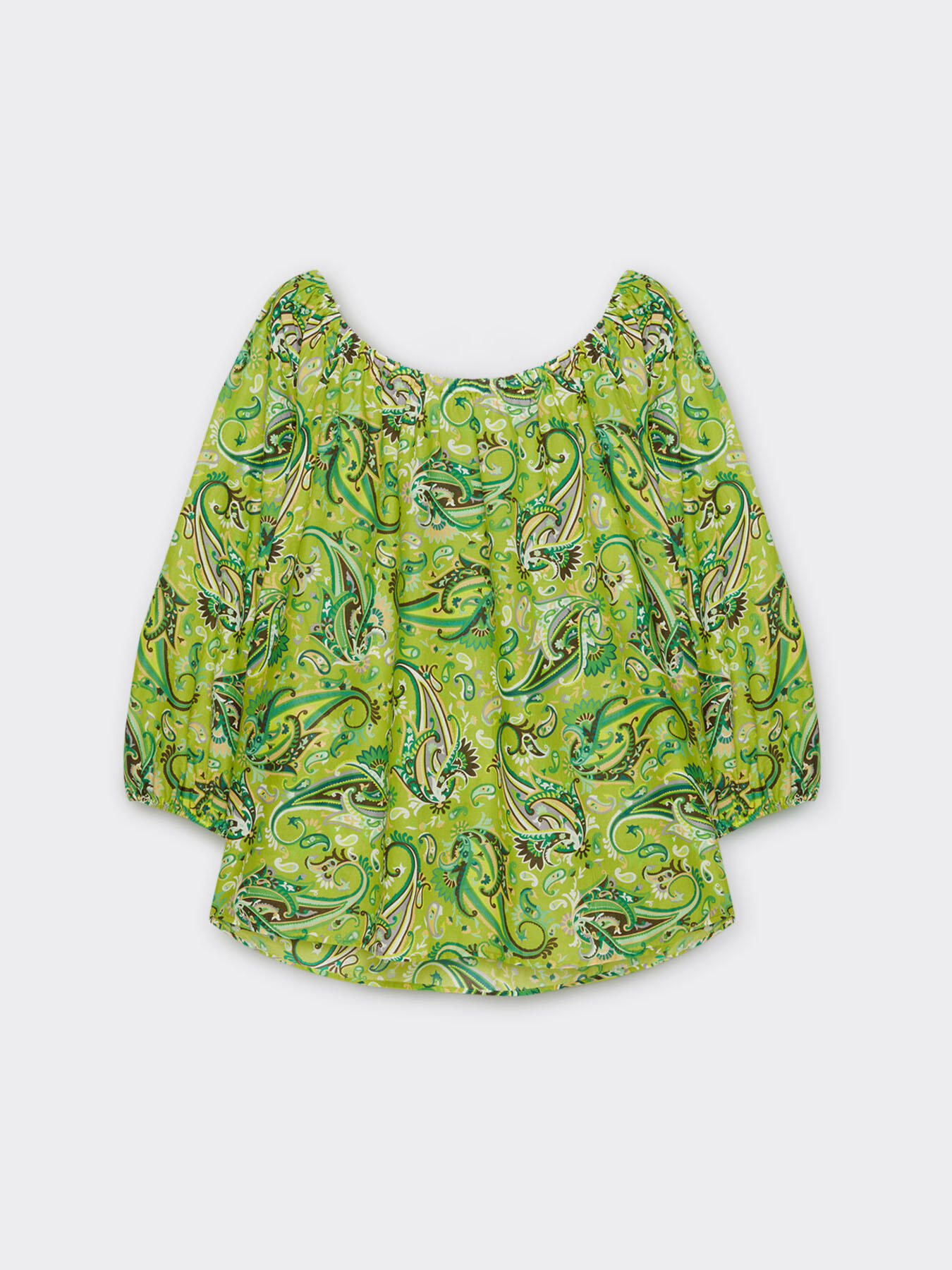 Bedruckte schulterfreie Bluse image number 4