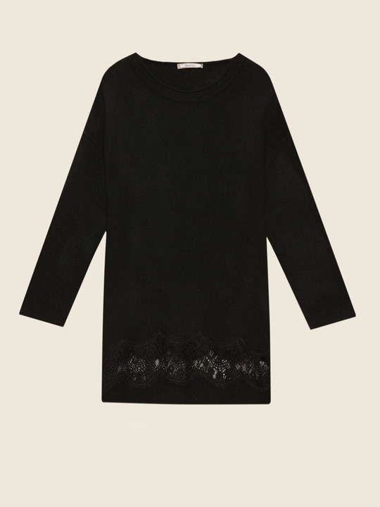 Elenamiro&nbsp;: Chandail avec bord en dentelle Noir_1
