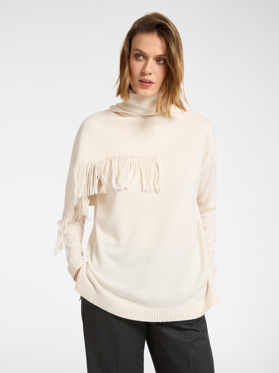 Fringed sweater with detachable scarf