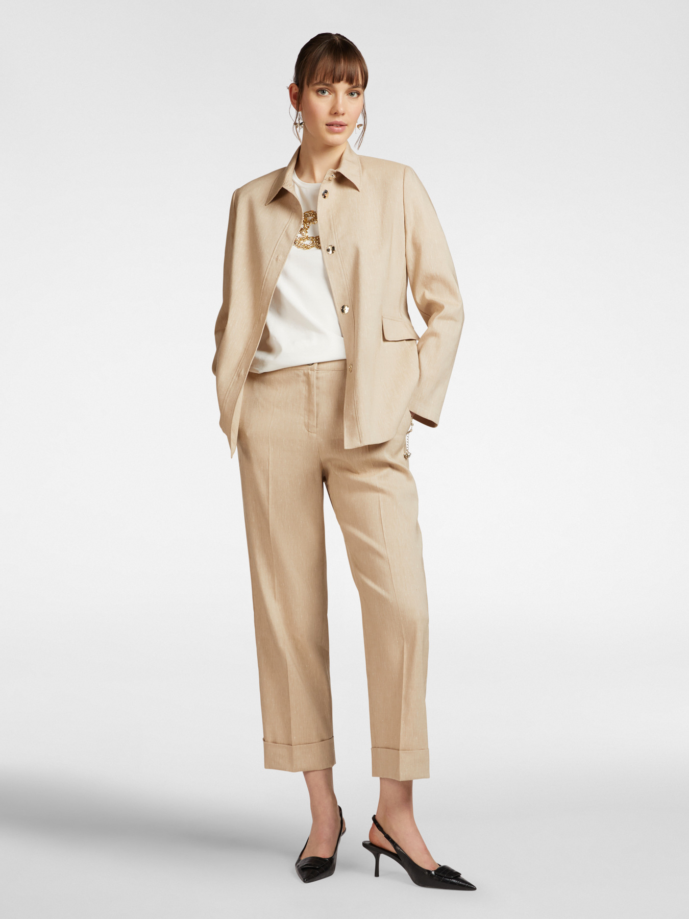 Cropped linen blend trousers with cuffs image number 0