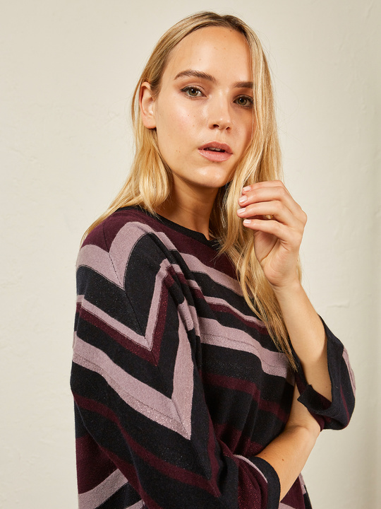 Elenamiro&nbsp;: Chandail &agrave; rayures avec col amovible Violet_1