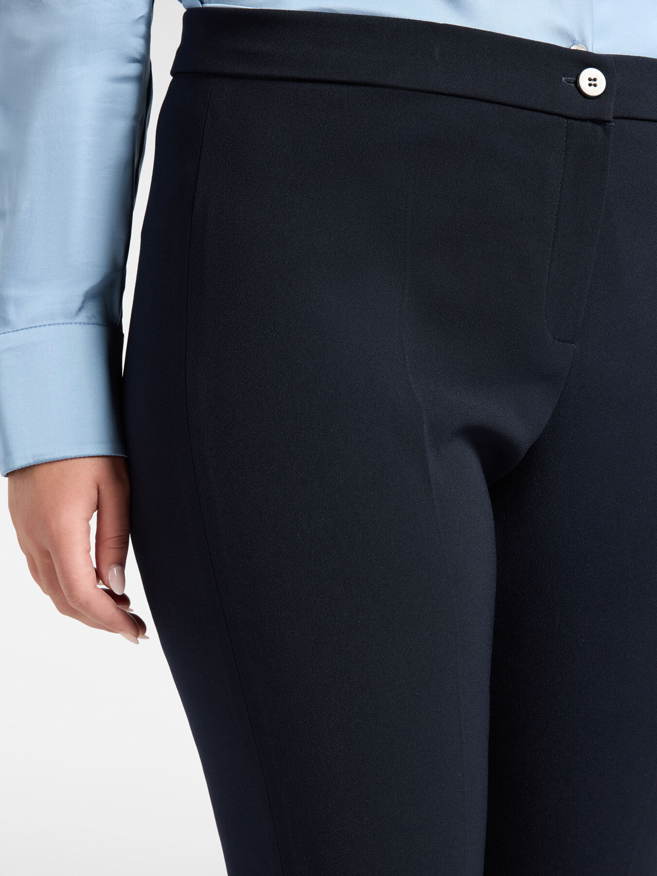 Slim-fit trousers in cotton-blend cr&ecirc;pe image number 3