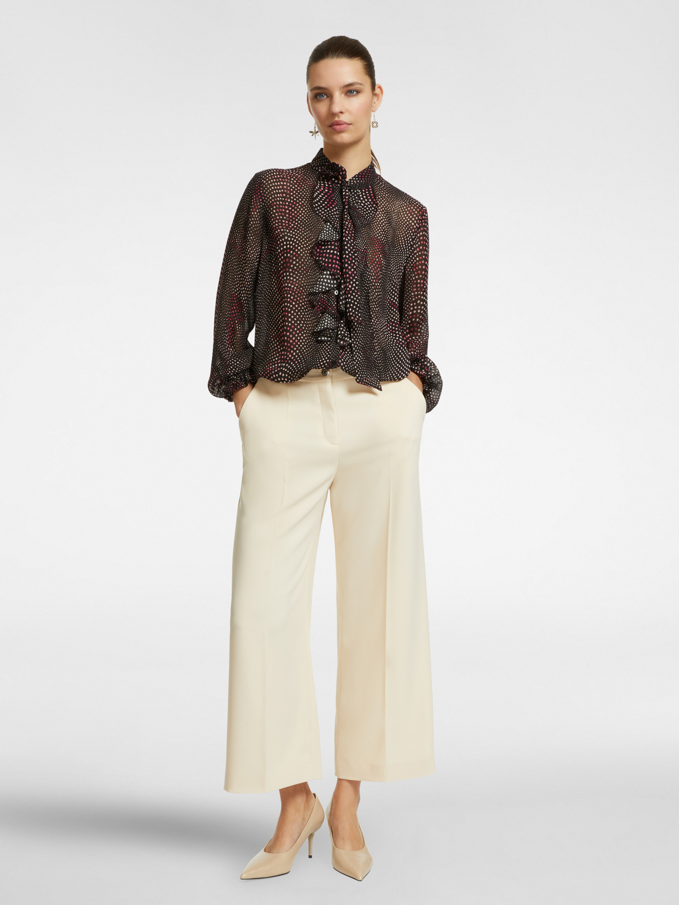 Printed blouse with ruffles and bow image number 2