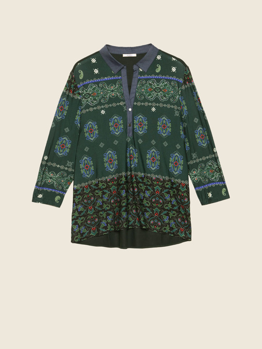 Elenamiro&nbsp;: T-shirt mod&egrave;le polo &agrave; motif cachemire Vert_1