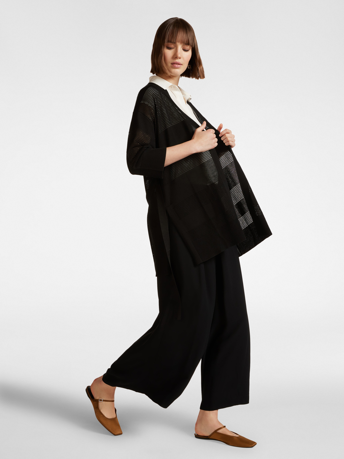 Langer Cardigan mit Lochmuster image number 2