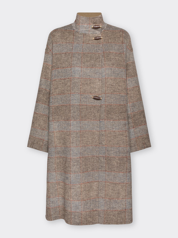 Manteau asym&eacute;trique en laine m&eacute;lang&eacute;e &agrave; carreaux