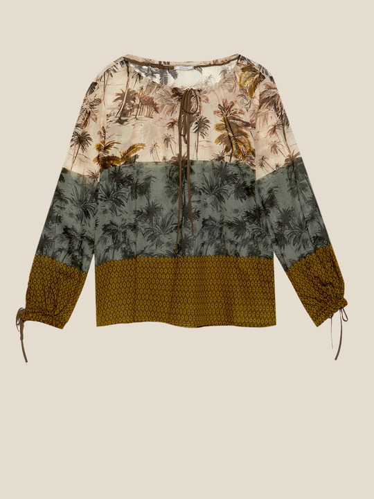 Elenamiro&nbsp;: Blouse imprim&eacute;e avec lacets Beige_1