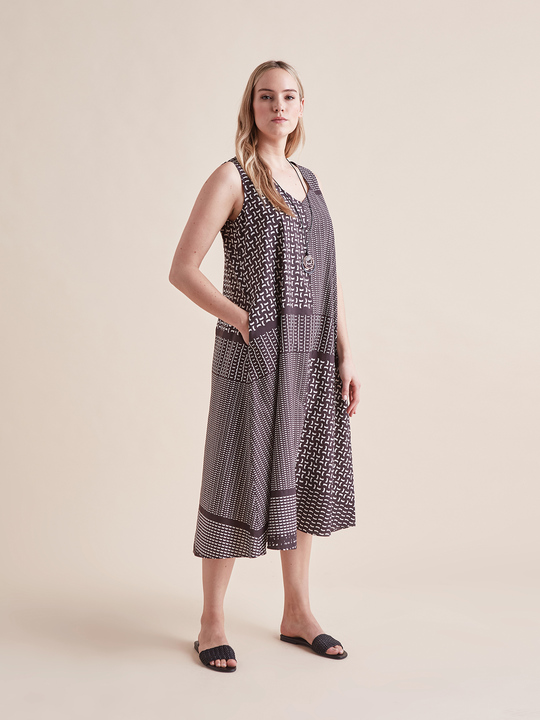 Elenamiro: Vestido estampado com colar Castanho_1