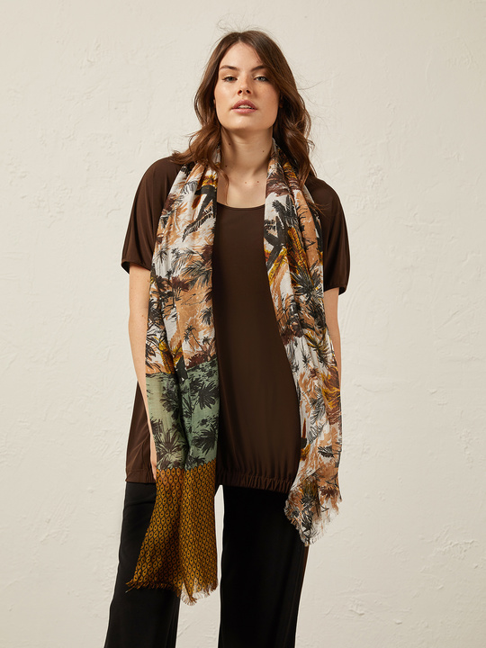 Elenamiro&nbsp;: &Eacute;charpe en soie imprim&eacute;e Marron_1
