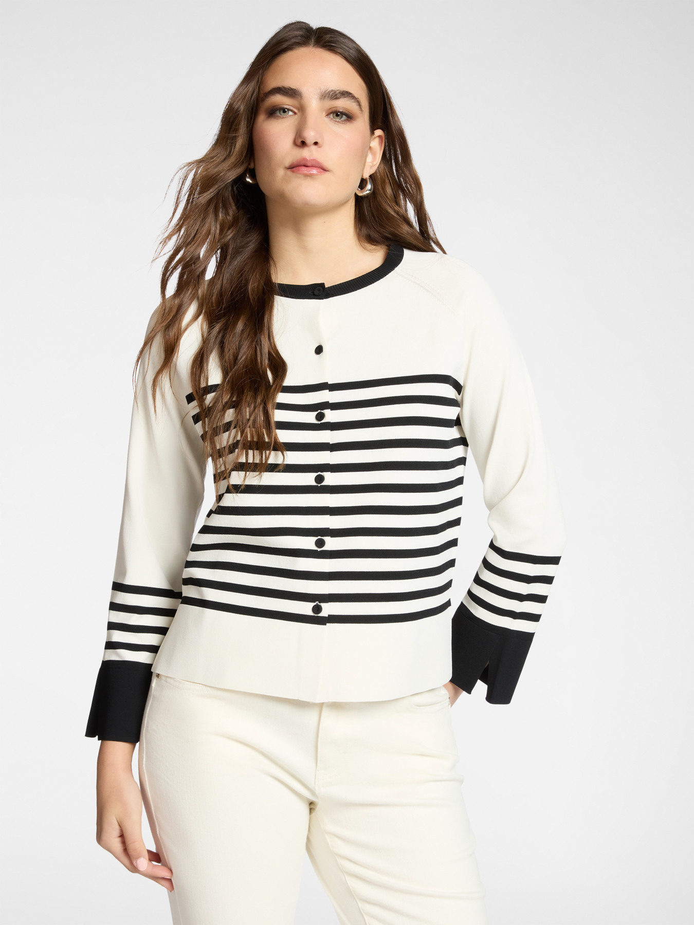 Cardigan rigato misto viscosa image number 3