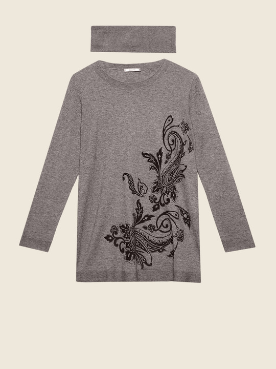 Elenamiro&nbsp;: Chandail avec imprim&eacute; cachemire devant Bleu_1