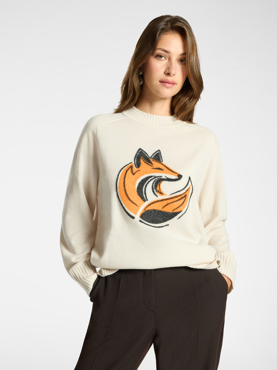 Bestickter Rundhals-Pullover aus Wolle