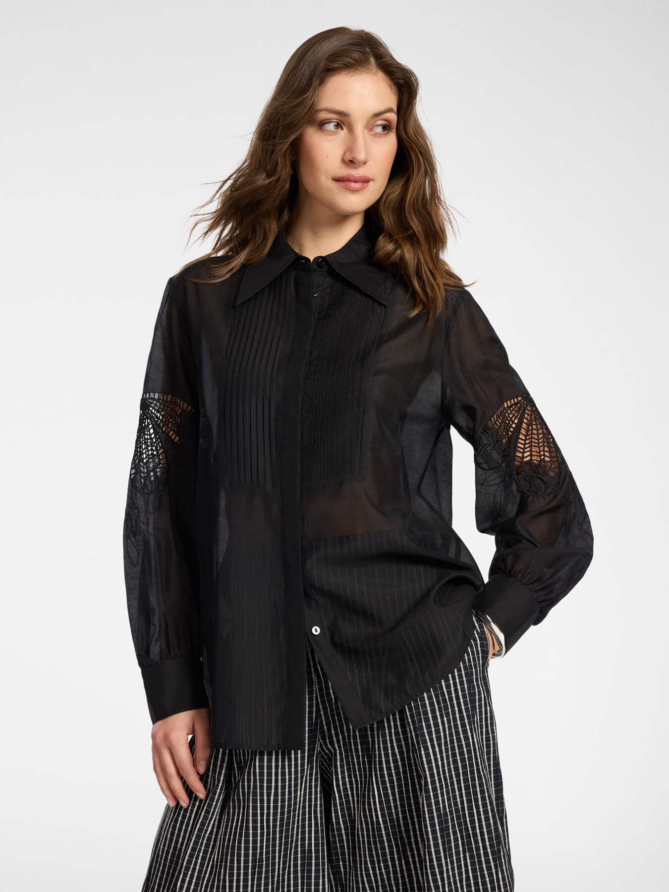 Embroidered organza shirt image number 0