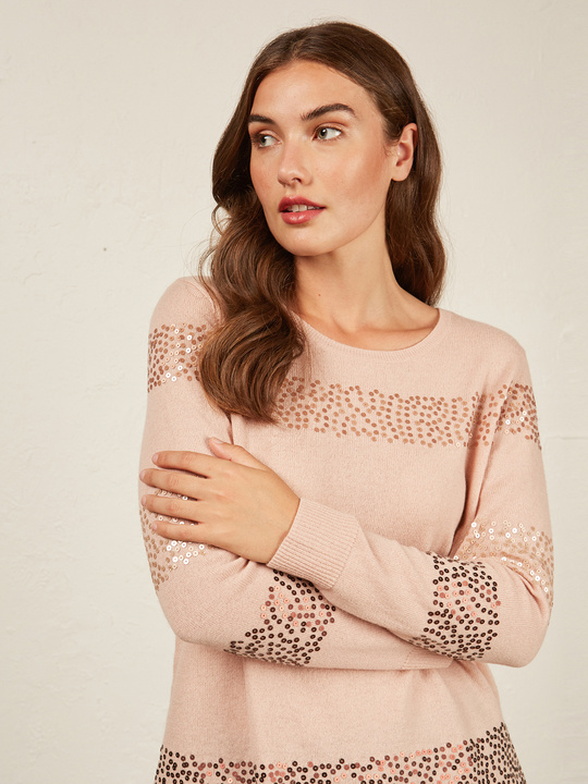 Elenamiro&nbsp;: Chandail brod&eacute; en laine et cachemire Rose_1