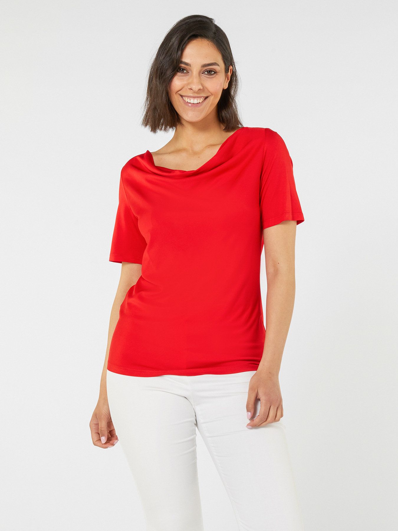 T-shirt in viscosa con drappeggio image number 2