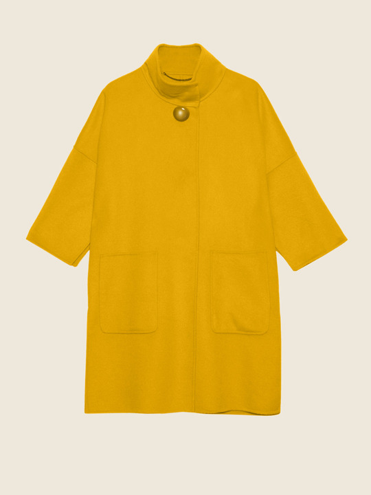 Elenamiro&nbsp;: Manteau en tissu tricot&eacute; Jaune_1