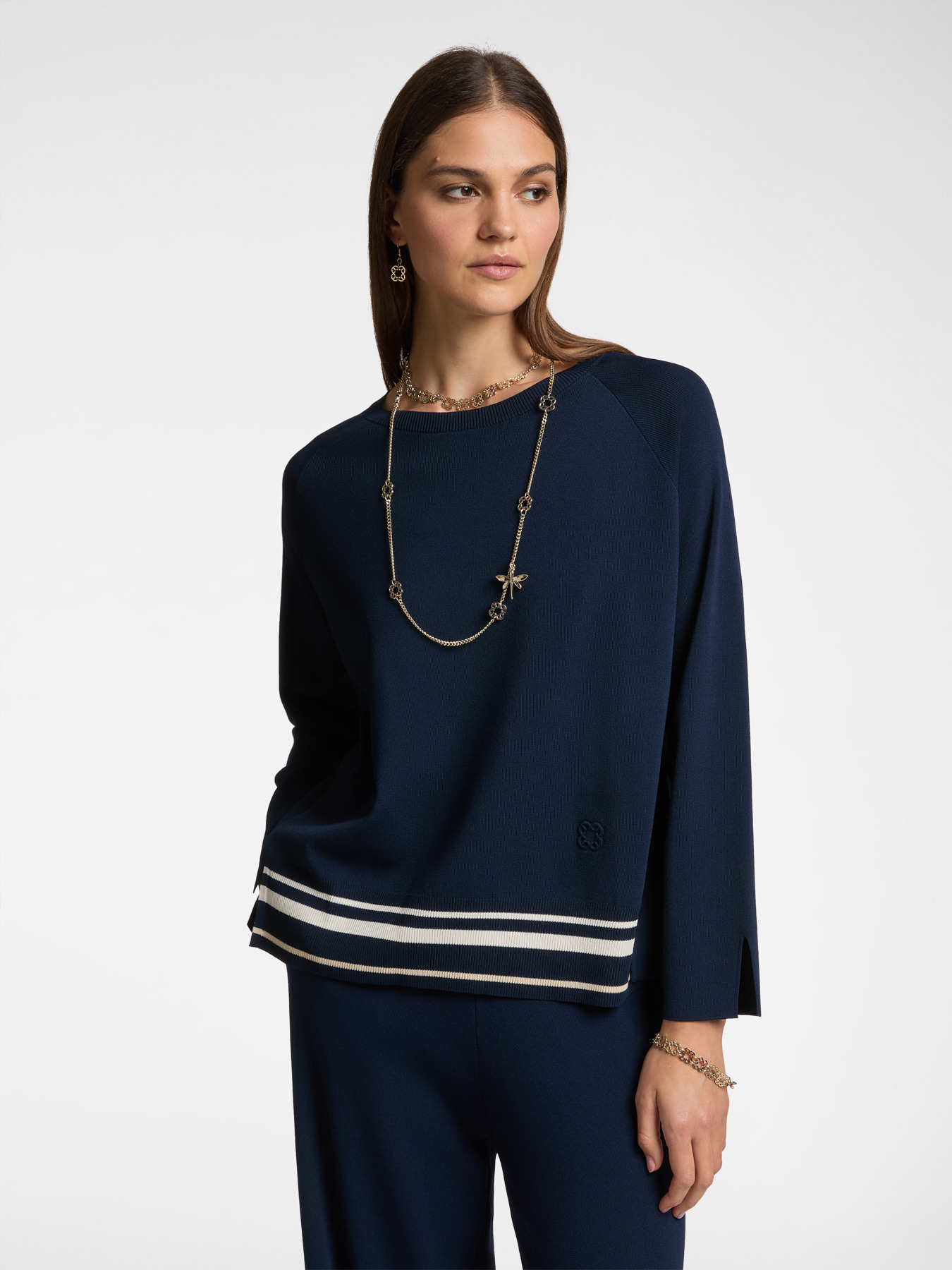 Sweater with striped trim image number 0