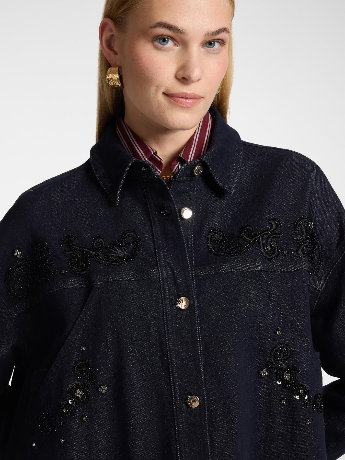 Embroidered unstructured denim jacket image number 3