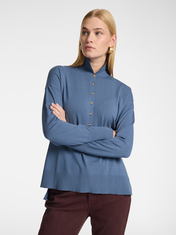 Polo-Strickpullover aus Viskose mit Schmuckkn&ouml;pfen