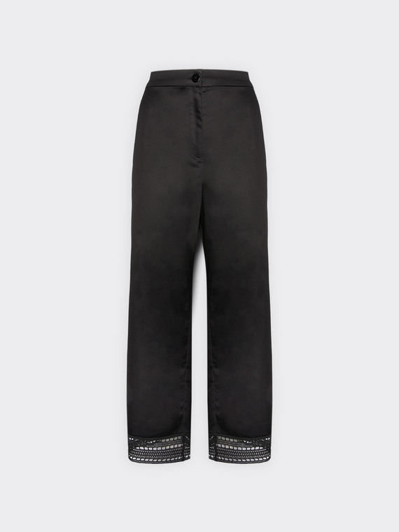 Mixed cotton trousers with lace