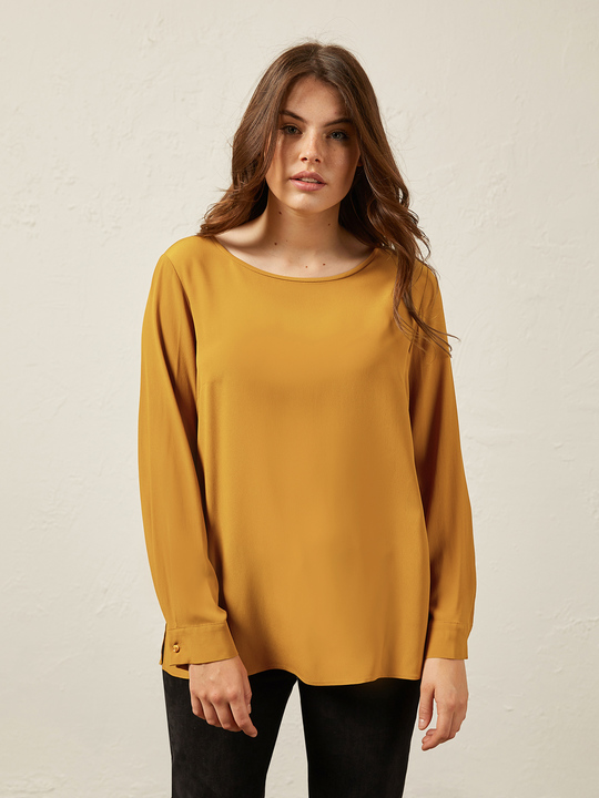 Elenamiro&nbsp;: Blouse en soie m&eacute;lang&eacute;e unie Jaune_1
