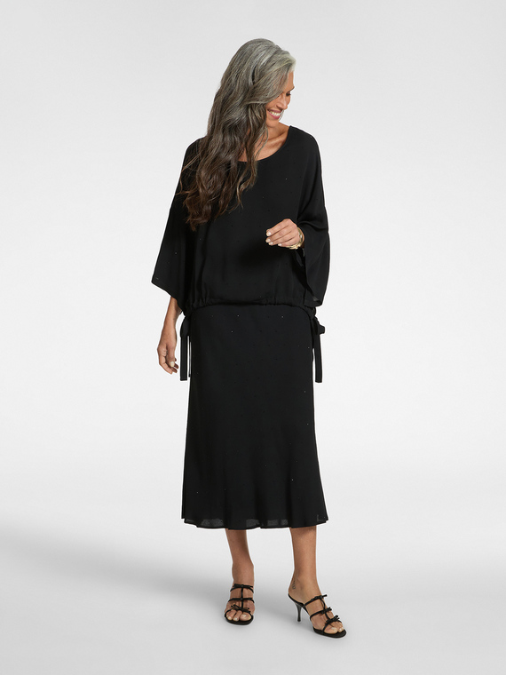Long A-line skirt in embroidered viscose