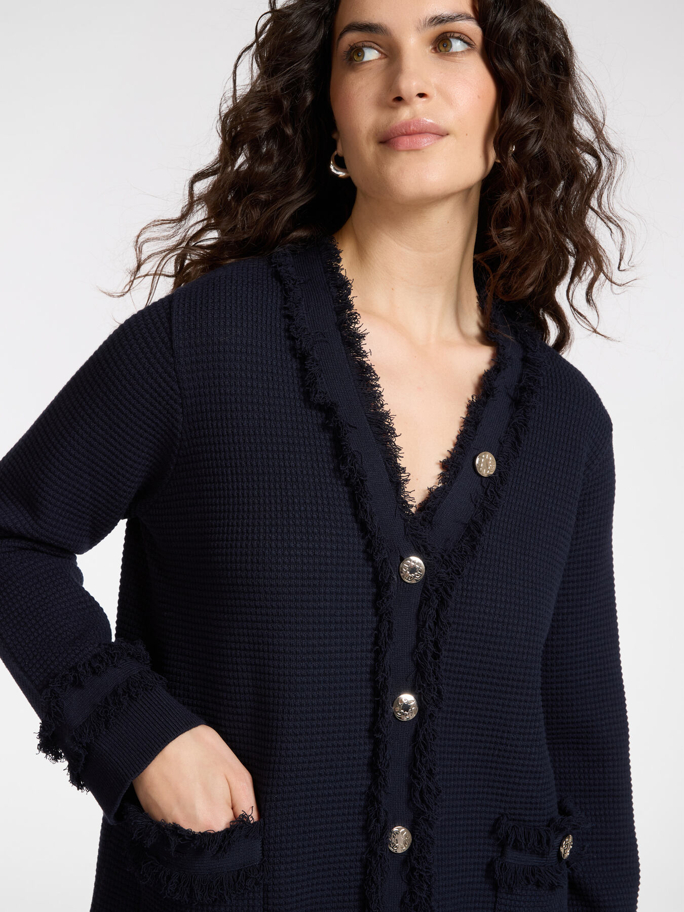 Viscose blend cardigan with fringes image number 3