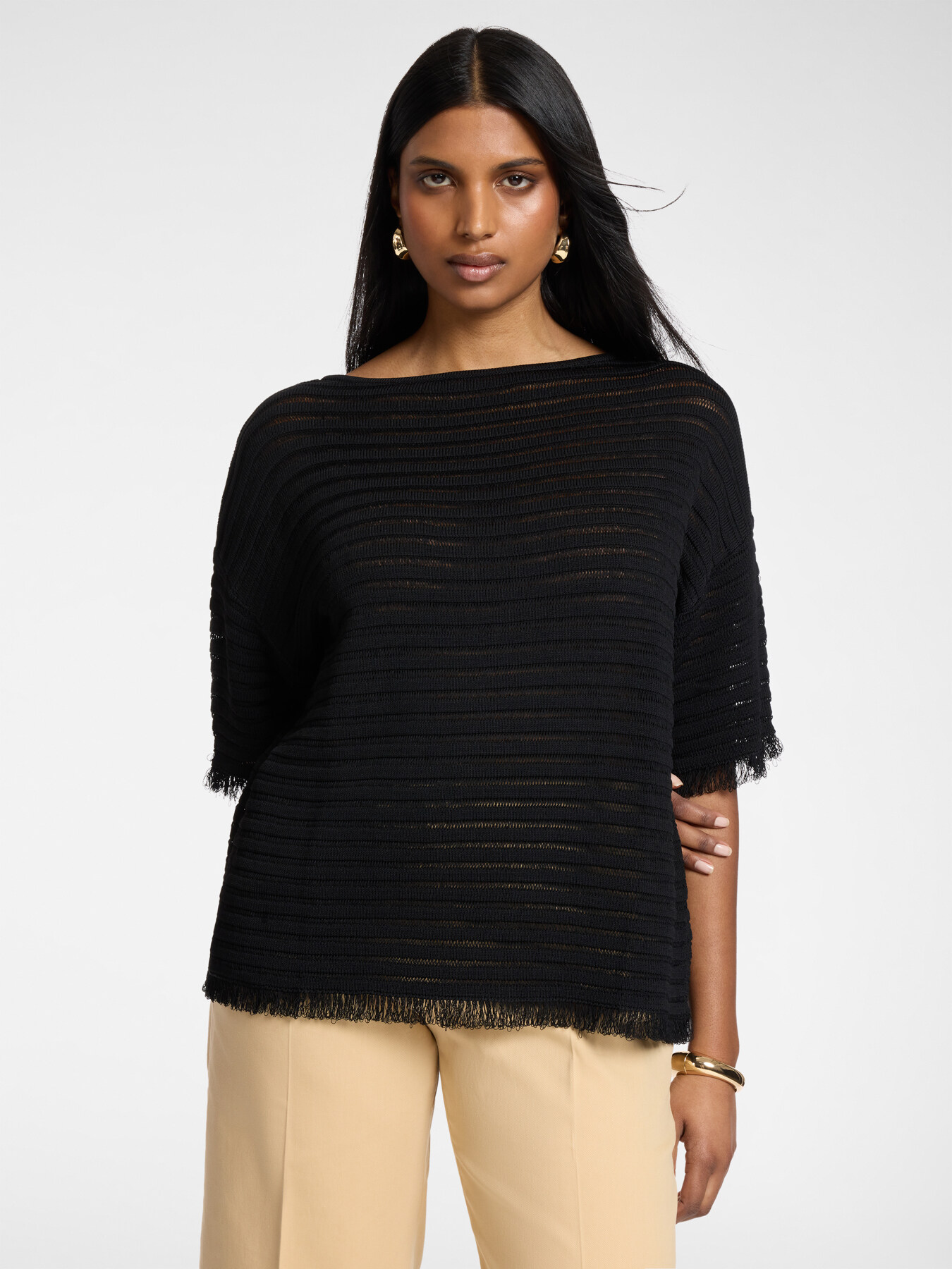 Striped perforated viscose blend top image number 0