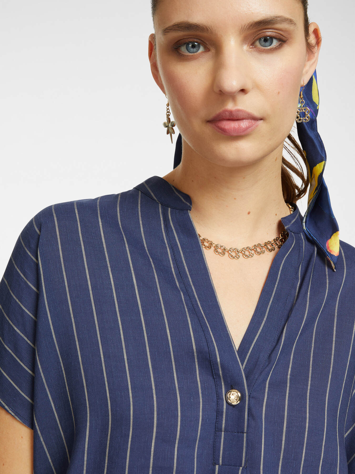 Blusa in lino gessato e jersey image number 3