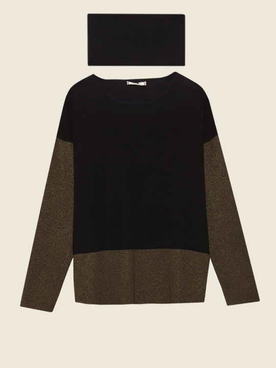 Elenamiro&nbsp;: Chandail &agrave; bordures en lurex Noir_1