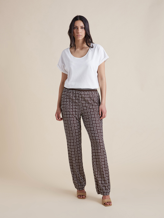 Elenamiro: Cal&ccedil;as retas em jersey estampado Castanho_2