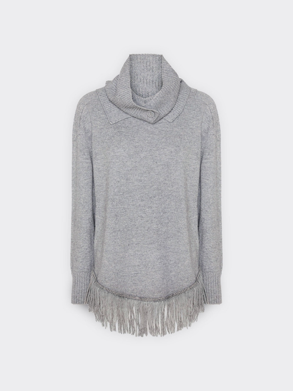 Jumper with fringes and detachable collar