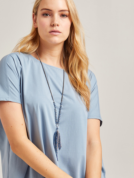 Elenamiro: Colar comprido com p&eacute;rolas de vidro Azul_1