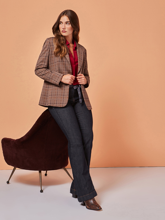 Elenamiro&nbsp;: Veste fantaisie &agrave; carreaux Beige_1