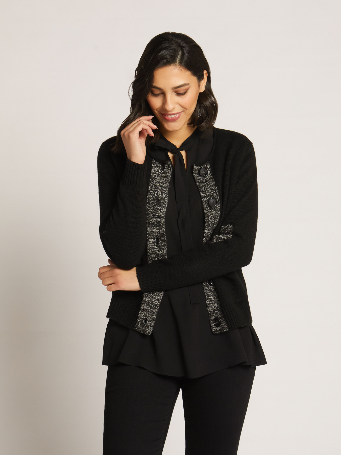 CARDIGAN GIROCOLLO CON TOPPE MOULINE' image number 2