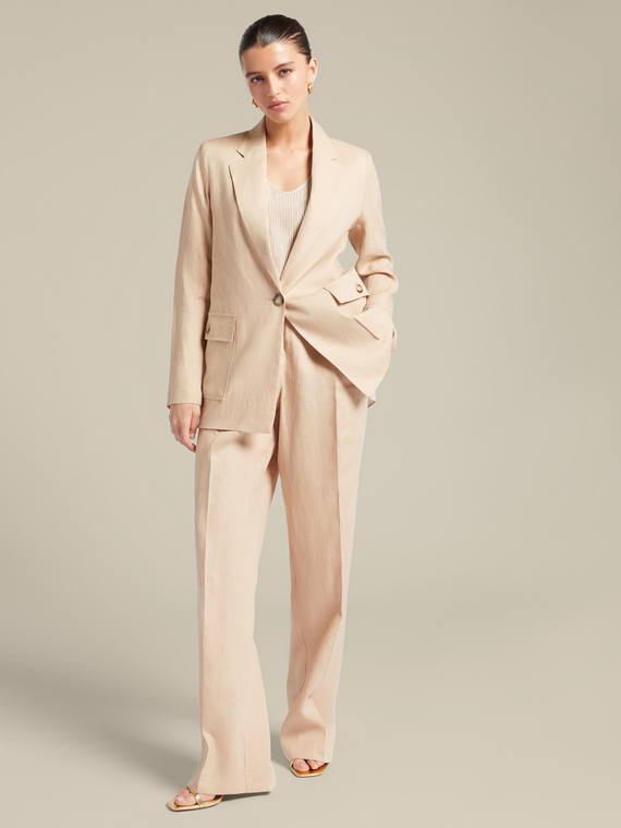 Long straight trousers in pure linen