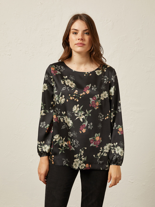 Elenamiro&nbsp;: Blouse en twill imprim&eacute; Noir_1