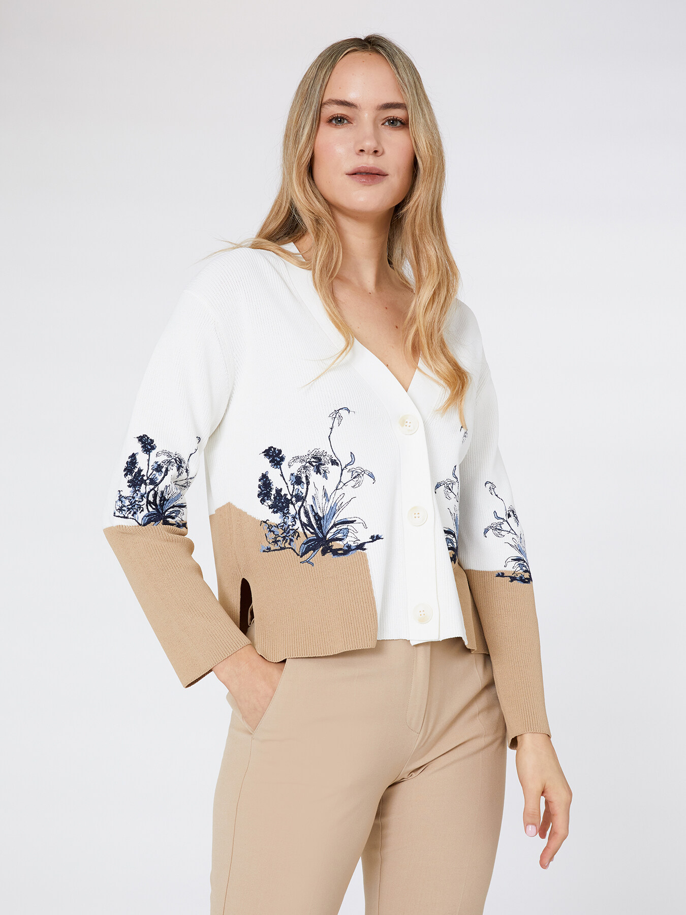 Cardigan with inlay and trims image number 0