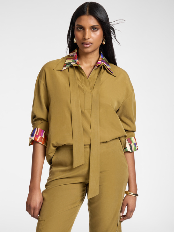 Chemise en m&eacute;lange de lin avec ceinture foulard