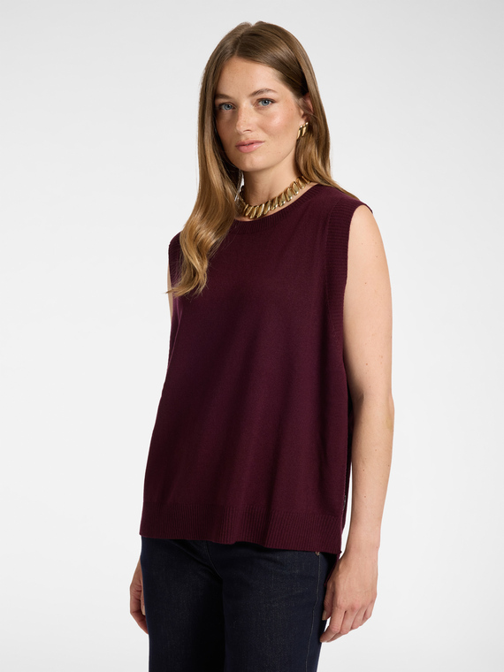 Camisola de malha sem mangas em l&atilde;