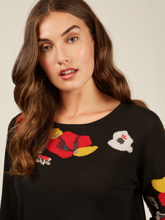 Elenamiro&nbsp;: Chandail avec incrustation florale Noir_1