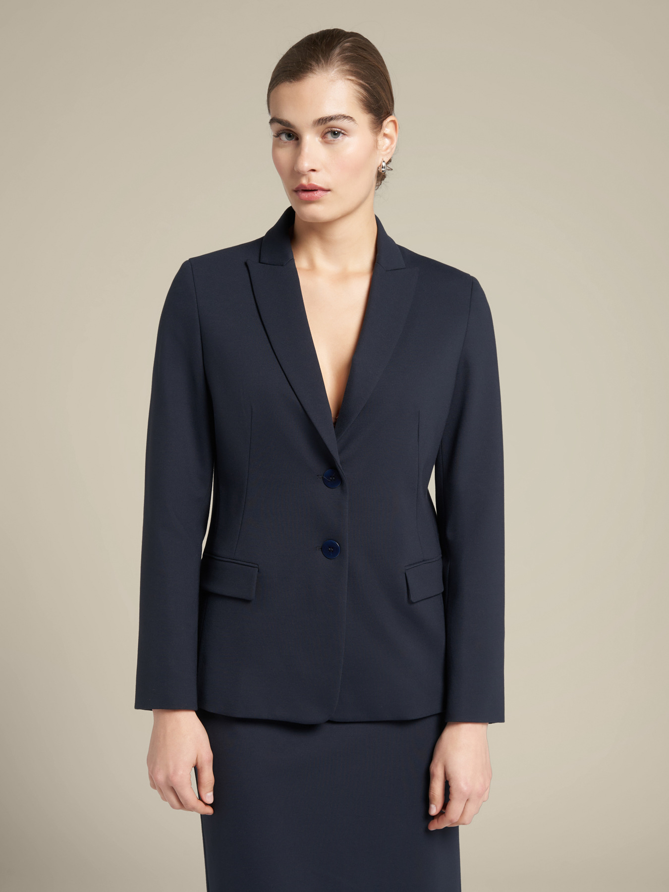 Milano knit fabric blazer with peak collar image number 0