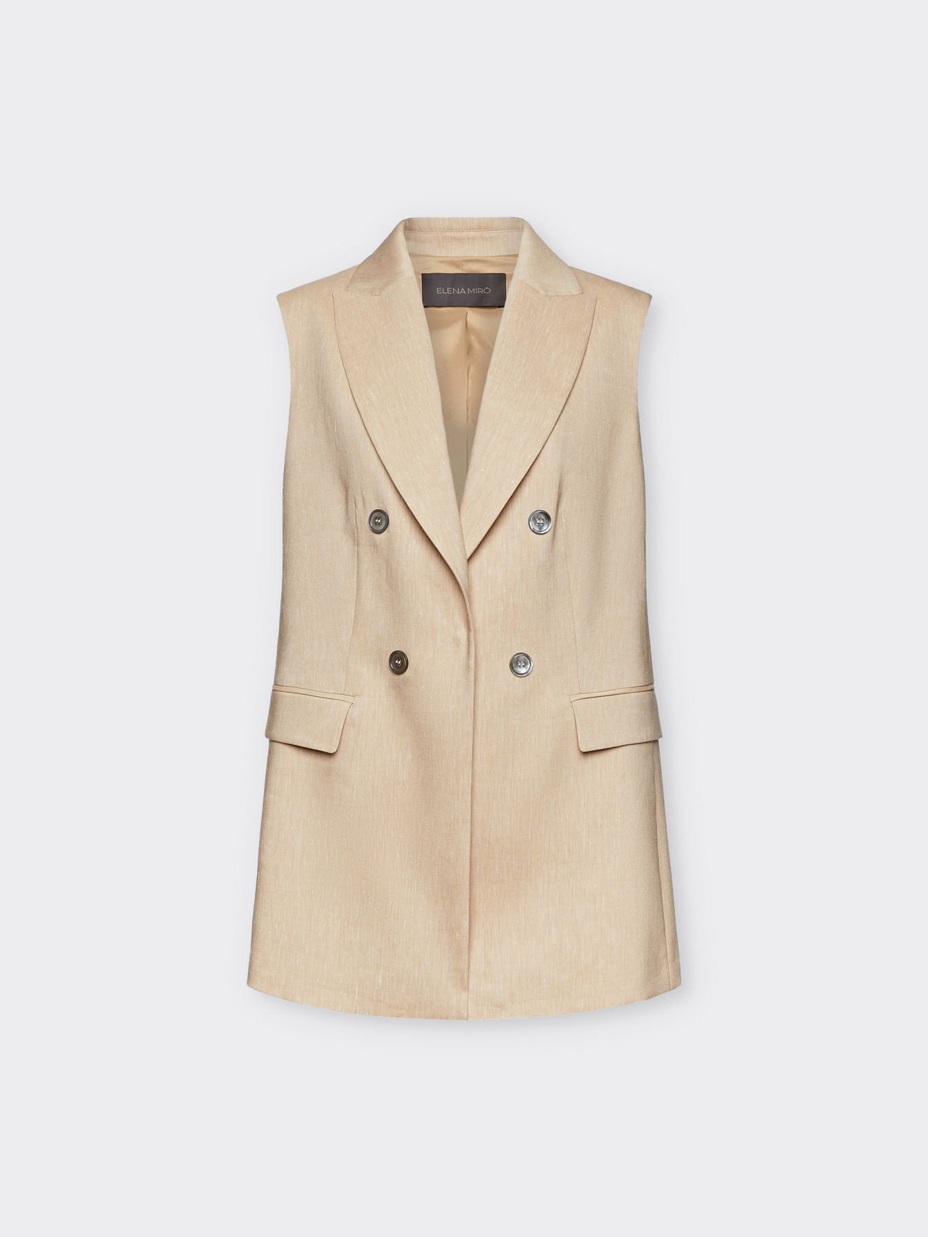 Blazer de lino elástico sin mangas image number 4