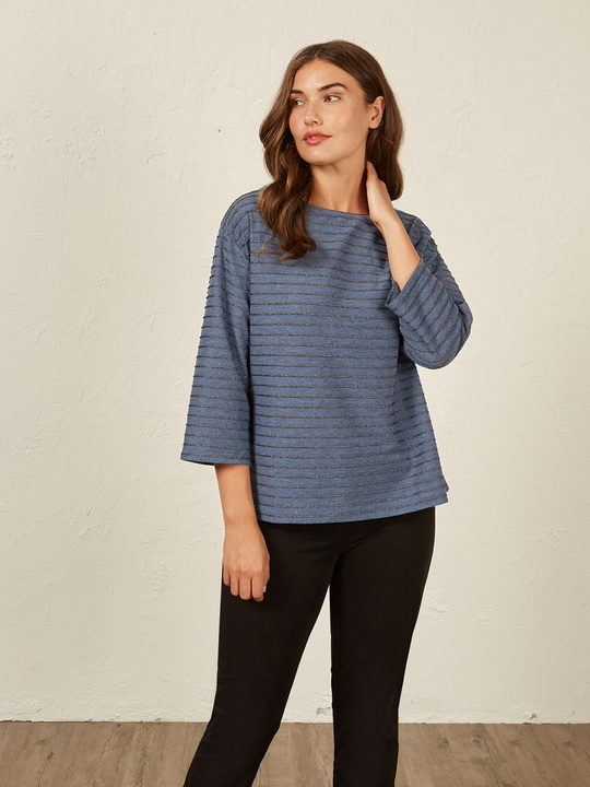 Elenamiro&nbsp;: T-shirt en jersey brod&eacute; Bleu_1