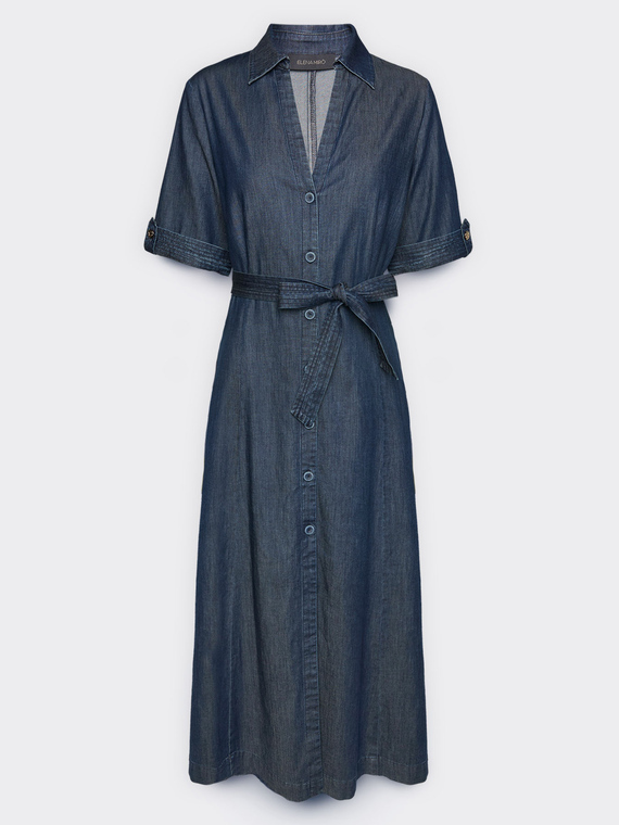 Langes Hemdblusenkleid mit G&uuml;rtel