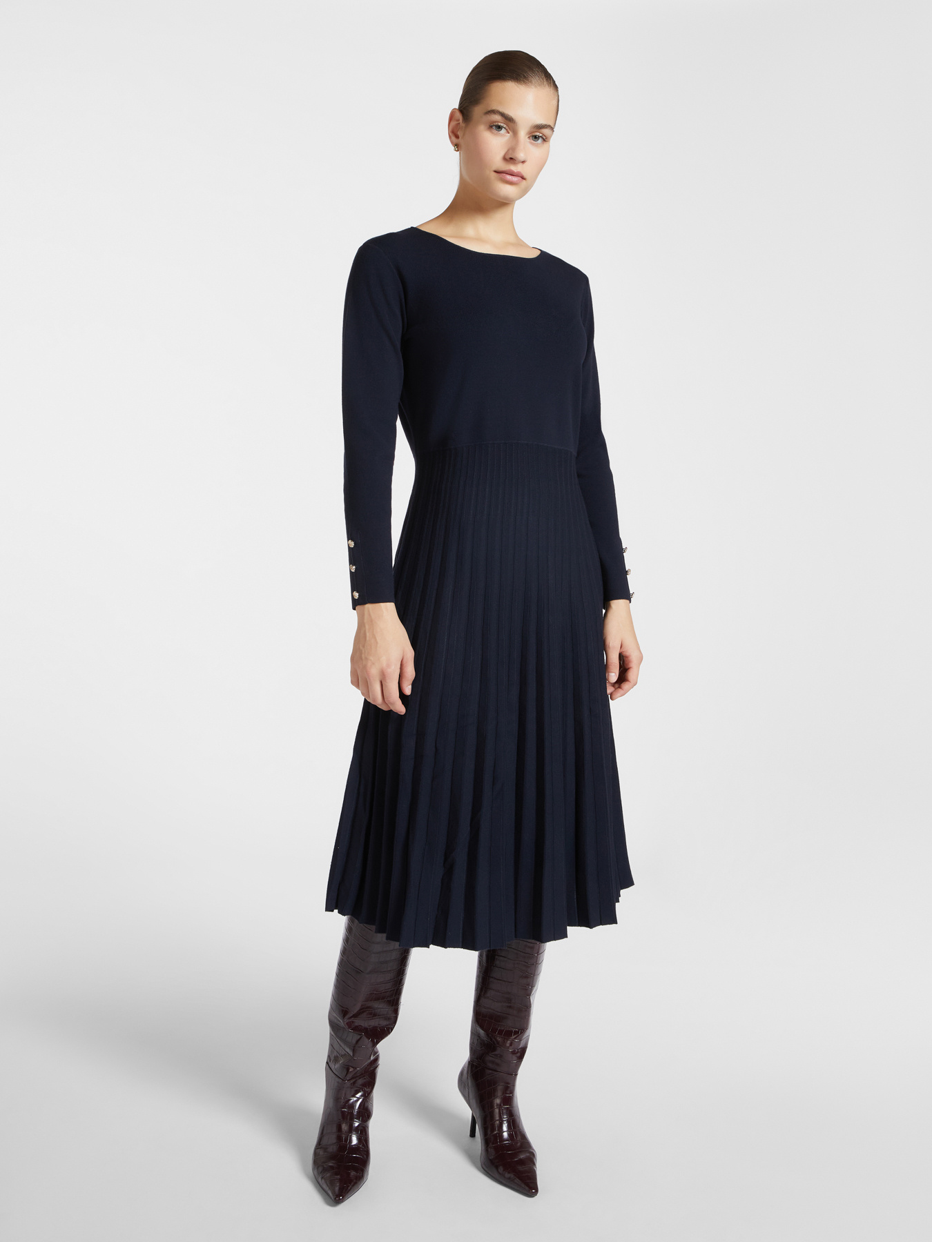 Pleated tricot knit dress image number 0