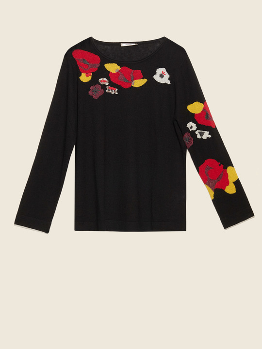 Elenamiro&nbsp;: Chandail avec incrustation florale Noir_1