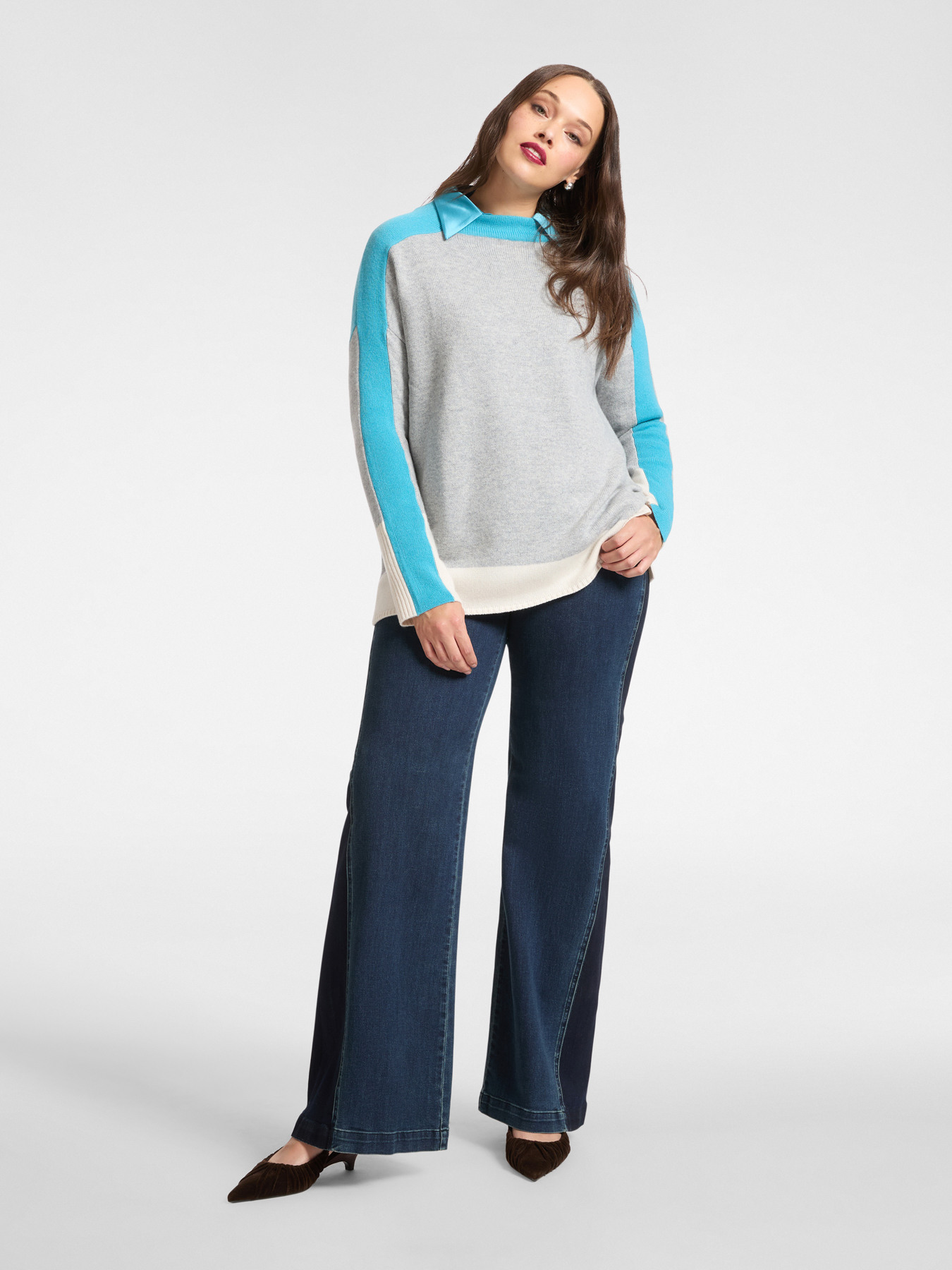 Farbblock-Wollpullover image number 2