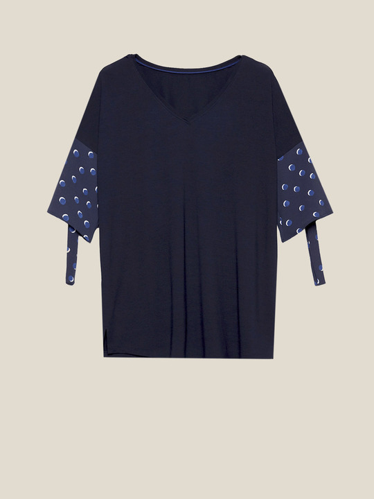 Elenamiro: T-shirt com bordas estampadas Azul_1